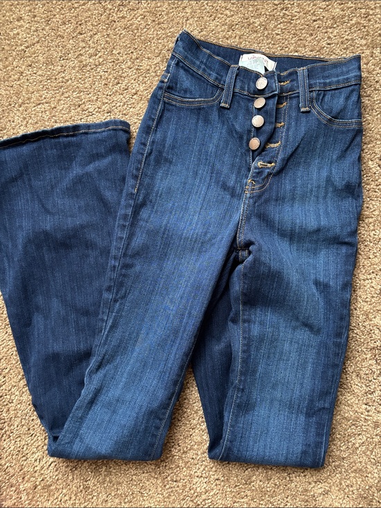 Vibrant Denim - Vibrant Dark Blue High-Rise Button-Fly Flare Jeans